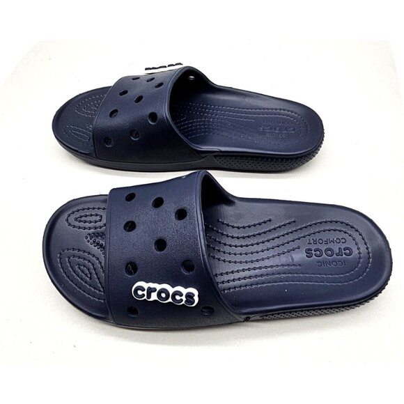 CROCS UNISEX SLIDERS Slip on Sandals Navy W 7/M 5 - Picture 2 of 4